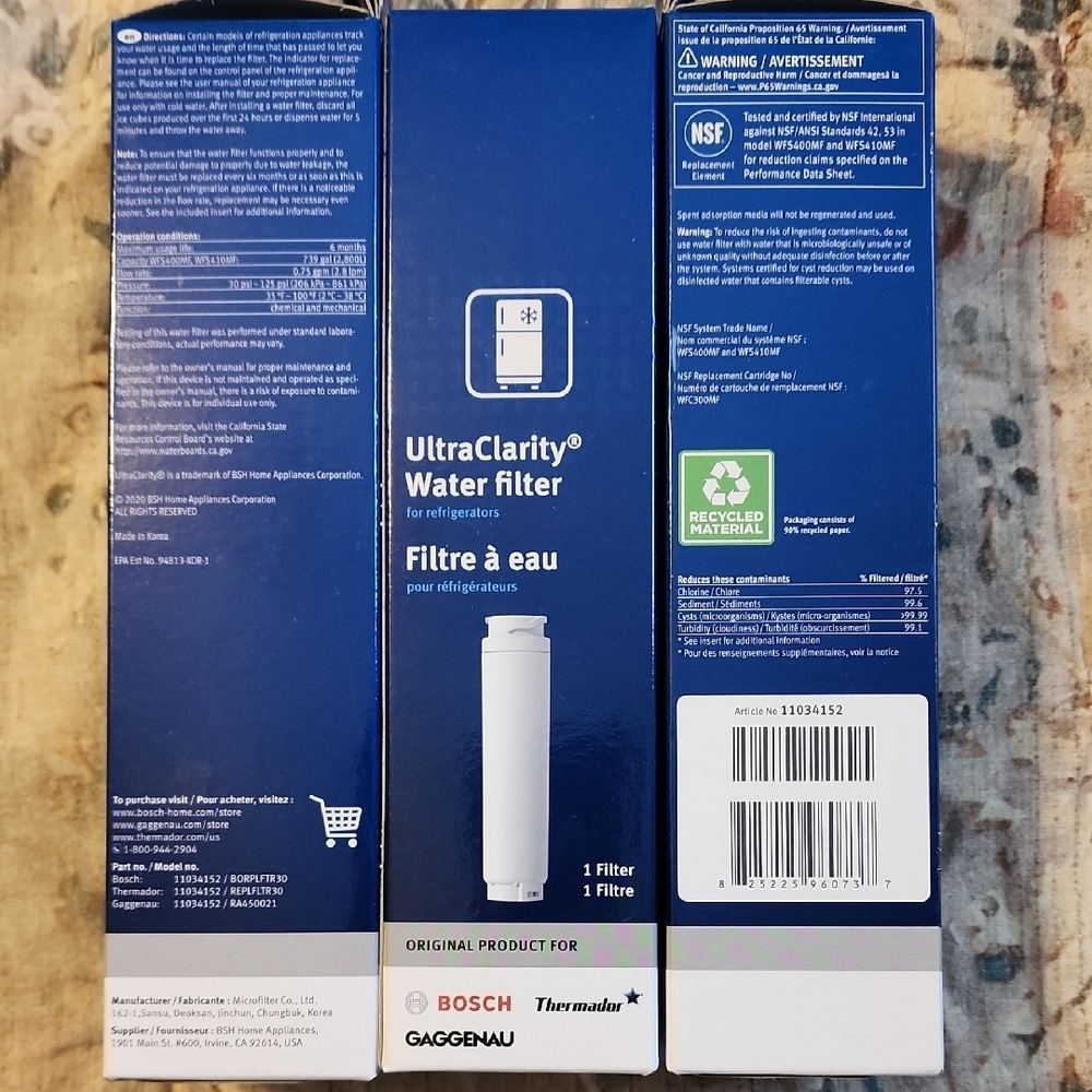 Bosch UltraClarity Water Filter - White NEW Set Of 3